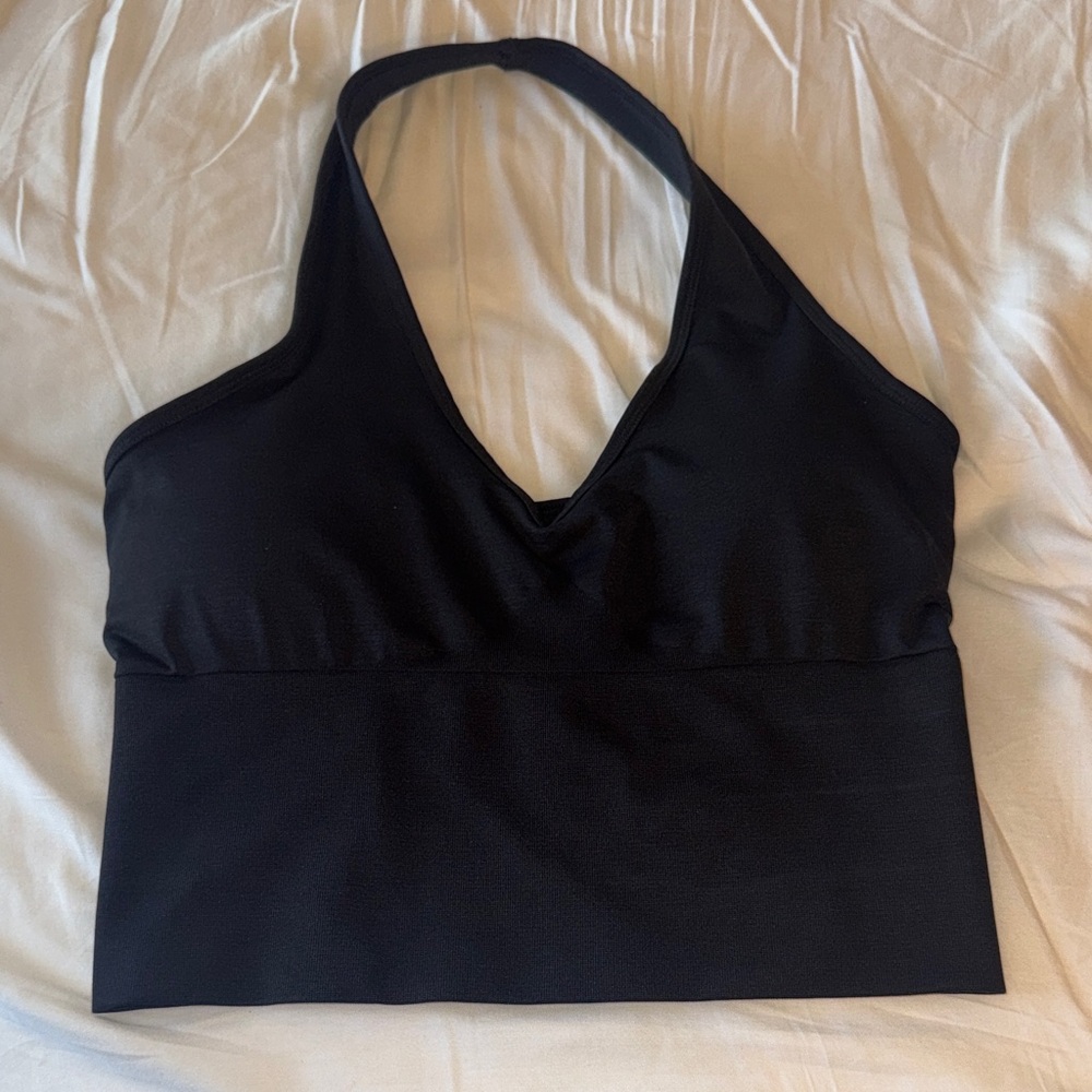 NWOT dark grey marl Halter Tank Top with V-Neck